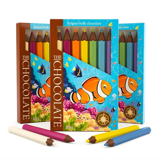 Andy Anand Milk Chocolate Crayon Boxes 3-Pack 21 pc – Fun Kids Chocolate Gift 60% Cocoa Butter - - Food & Beverages > Desserts & Sweets > Chocolate