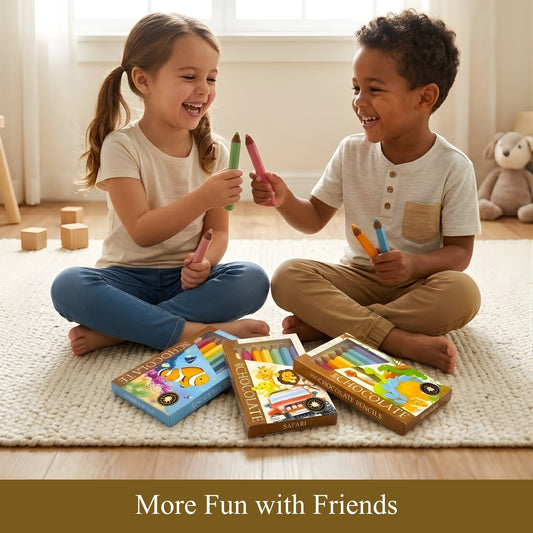 Andy Anand Milk Chocolate Crayon Boxes 3-Pack 21 pc – Fun Kids Chocolate Gift 60% Cocoa Butter - - Food & Beverages > Desserts & Sweets > Chocolate