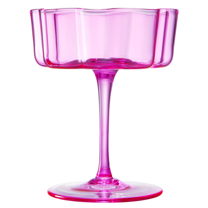 Flower Wave Coupe Cocktail Colored Glasses | Set of 2 | Hot Pink & Blush - -