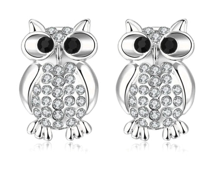 Fashion Owl Crystal Stud Earrings
