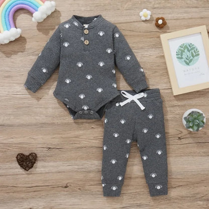 Newborn Baby Bodysuits + Elastic Pants dark grey white 12M