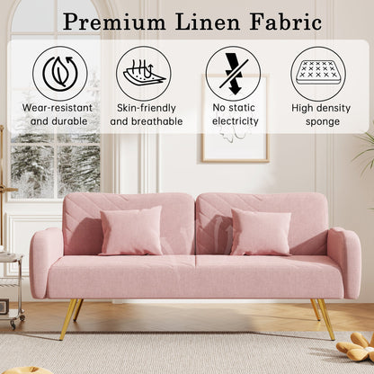 70.47" Pink Fabric Double Sofa with Split Backrest and Two Throw Pillows- V.I.P Digital Presence- {{Product type}}