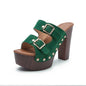 platform sandals square heel women high heel shoes ankle strap rivet mules shoes sandals - green -