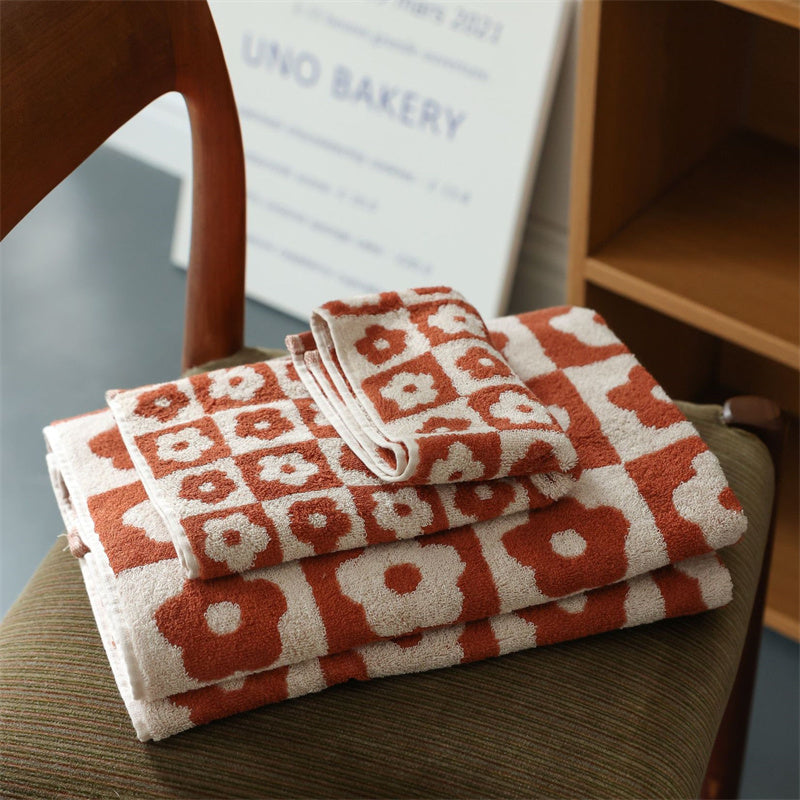 Plaid Series Towel Bath Towel Cherry Blossom Absorbent Facial Towel - Red -