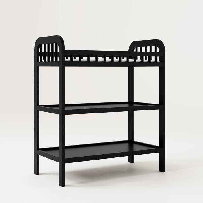 Baby Changing Table in Black Wood Finish with Safety Rail and Changing Pad - - Bedroom > Baby & Kids