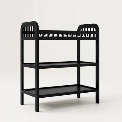 Baby Changing Table in Black Wood Finish with Safety Rail and Changing Pad - - Bedroom > Baby & Kids