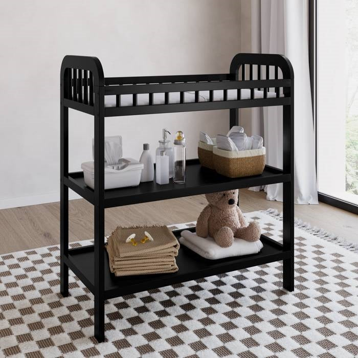 Baby Changing Table in Black Wood Finish with Safety Rail and Changing Pad - - Bedroom > Baby & Kids