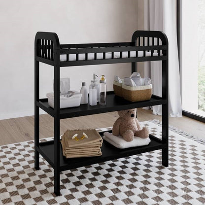 Baby Changing Table in Black Wood Finish with Safety Rail and Changing Pad - - Bedroom > Baby & Kids