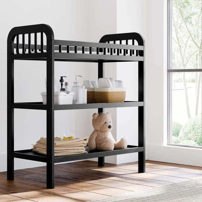 Baby Changing Table in Black Wood Finish with Safety Rail and Changing Pad - - Bedroom > Baby & Kids