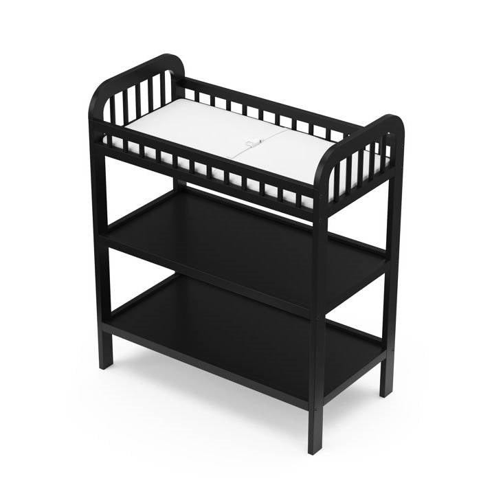 Baby Changing Table in Black Wood Finish with Safety Rail and Changing Pad - - Bedroom > Baby & Kids