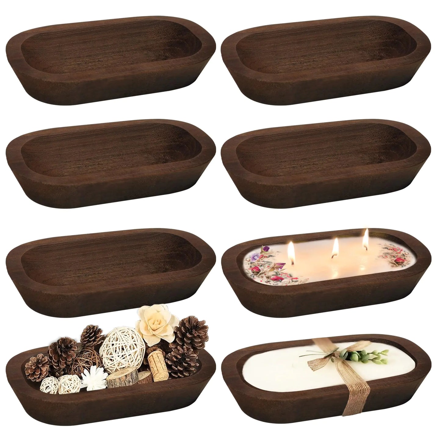 Royxen 8 Pack Wooden Dough Bowls - Brown 9.5" x 5.5" - bowls
