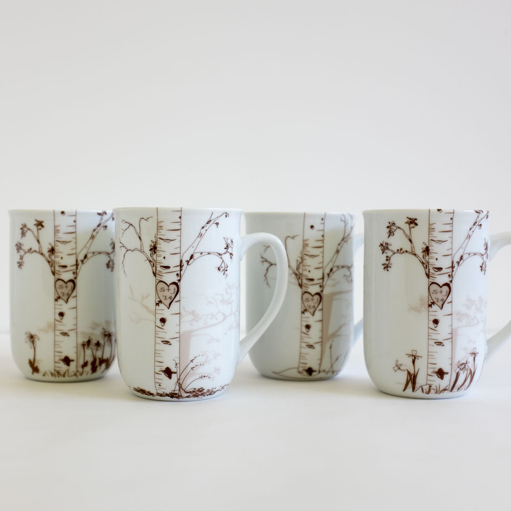Personalized Ceramic Birch Mug Set – Custom Initials in Heart Design - - personalized mug