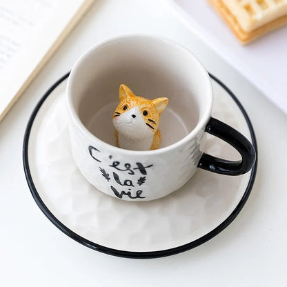 Cute Cat Relief Ceramics Mug - Kia Day Design