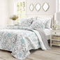 King Size Blue Grey Floral Lightweight Thin Polyester Fabric 3-Piece Quilt Set - - Bedroom > Quilts & Blankets