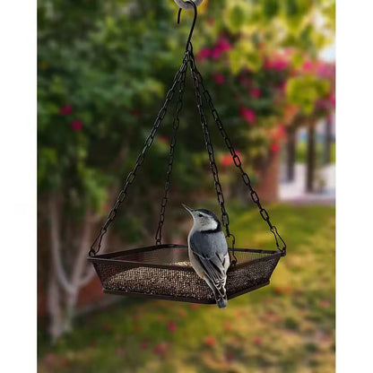Heavy Duty Black Iron Mesh Bird Feeder Seed Tray with Easy to Hang Chain - - Outdoor > Outdoor Decor > Bird Feeder