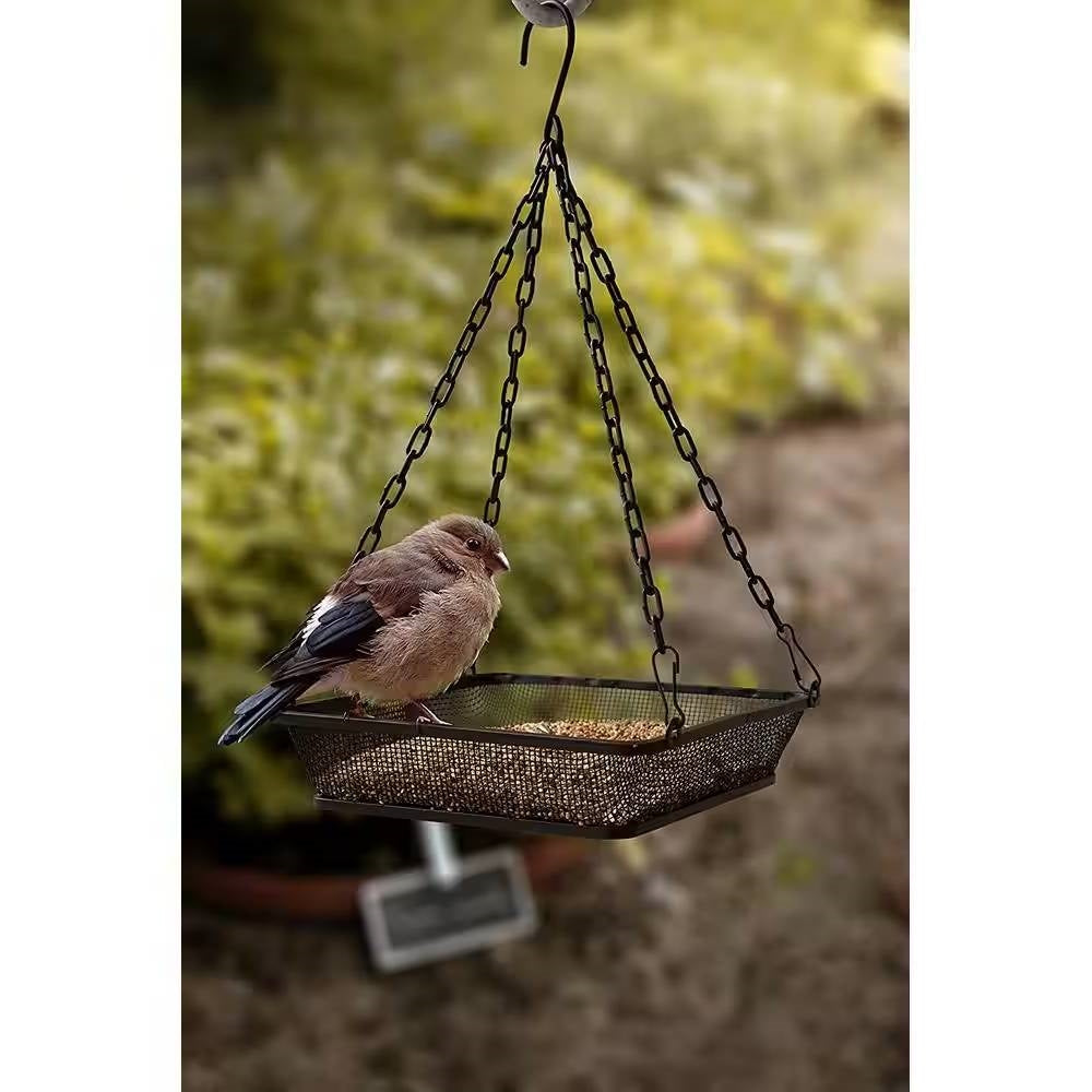 Heavy Duty Black Iron Mesh Bird Feeder Seed Tray with Easy to Hang Chain - - Outdoor > Outdoor Decor > Bird Feeder