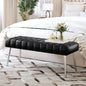 Mid-Century Modern End of Bed Bench with Black PU Leather Seat and Tapered Legs - - Bedroom > Bedroom Benches