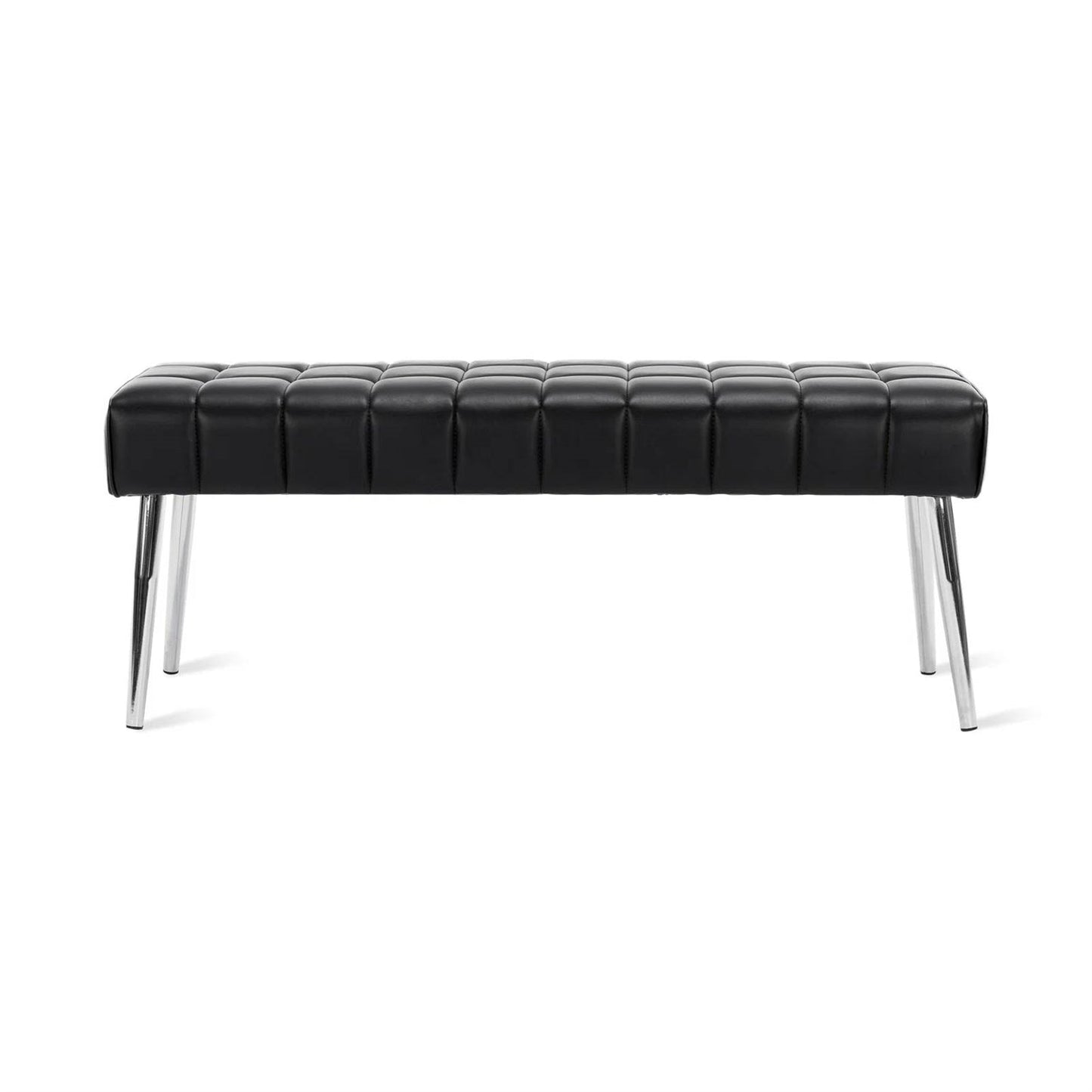 Mid-Century Modern End of Bed Bench with Black PU Leather Seat and Tapered Legs - - Bedroom > Bedroom Benches