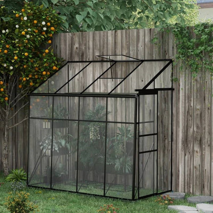 8.3 ft x 4.1 ft Outdoor Polycarbonate Lean-to Greenhouse with Black Metal Frame - - Outdoor > Gardening > Greenhouses