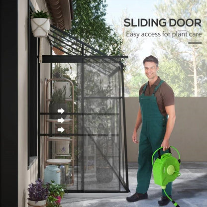 8.3 ft x 4.1 ft Outdoor Polycarbonate Lean-to Greenhouse with Black Metal Frame - - Outdoor > Gardening > Greenhouses