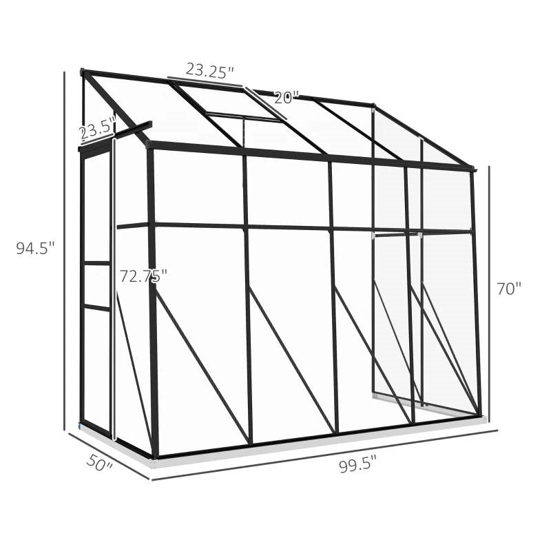 8.3 ft x 4.1 ft Outdoor Polycarbonate Lean-to Greenhouse with Black Metal Frame - - Outdoor > Gardening > Greenhouses