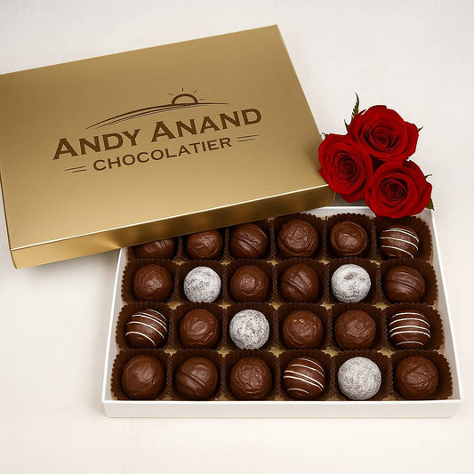 Andy Anand Champagne, Rum, Irish Cream & Kahlua Belgian Chocolate Truffles, 24 pc – Gift Box - - Food & Beverages > Desserts & Sweets > Chocolate