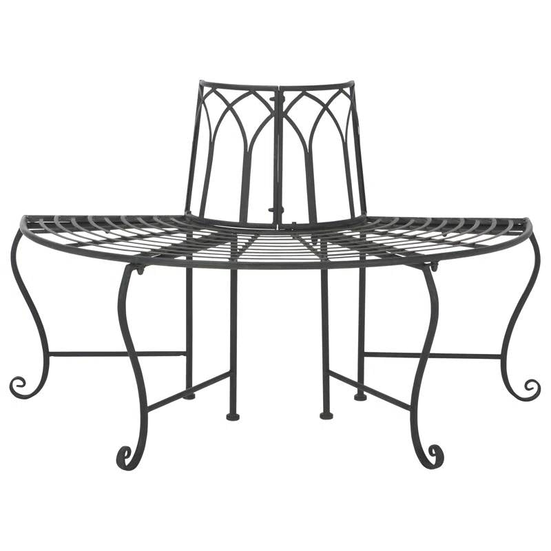 Half-Circle Outdoor Patio Garden Black Wrought Iron Tree Bench - - Outdoor > Outdoor Furniture > Garden Benches