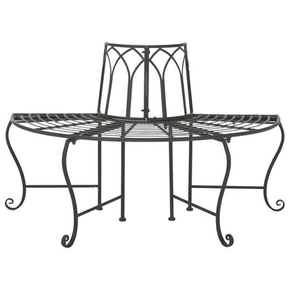 Half-Circle Outdoor Patio Garden Black Wrought Iron Tree Bench - - Outdoor > Outdoor Furniture > Garden Benches