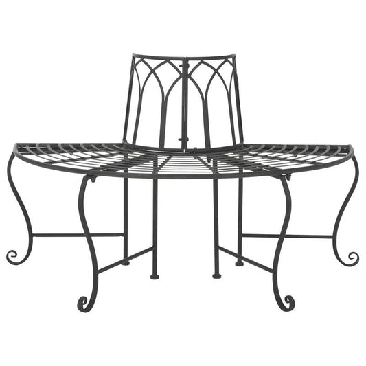 Black Wrought Iron Half-Circle Tree Bench - - Outdoor > Outdoor Furniture > Garden Benches