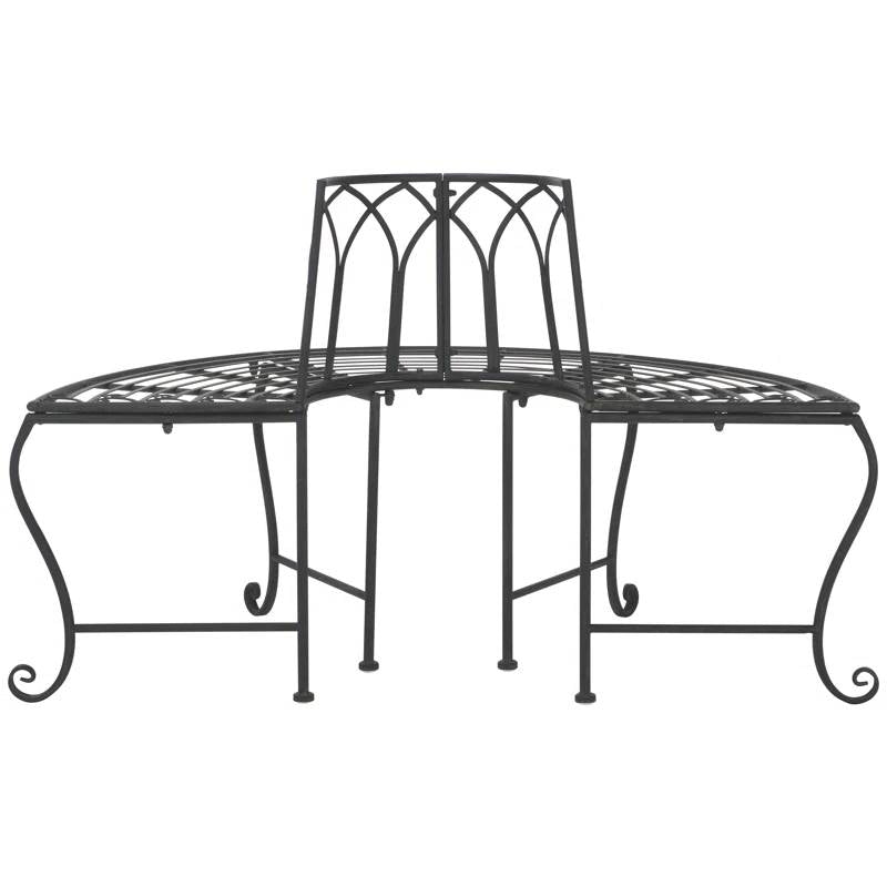 Half-Circle Outdoor Patio Garden Black Wrought Iron Tree Bench - - Outdoor > Outdoor Furniture > Garden Benches