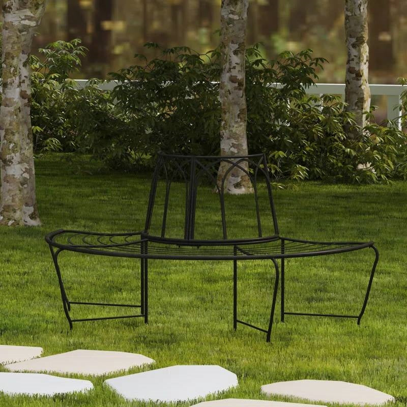 Half-Circle Outdoor Patio Garden Black Wrought Iron Tree Bench - - Outdoor > Outdoor Furniture > Garden Benches