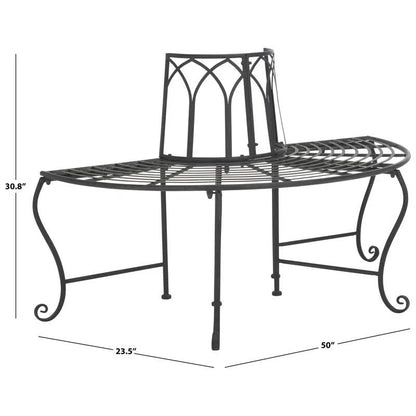 Half-Circle Outdoor Patio Garden Black Wrought Iron Tree Bench - - Outdoor > Outdoor Furniture > Garden Benches