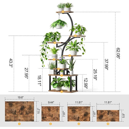 Indoor Plant Stand with Black Metal Frame and Wood Finish Shelves - - Accents > Plant Stands