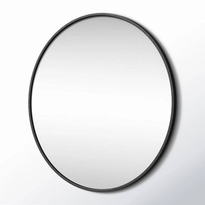 Round 39-inch Wall Mirror in Black - Living Room Bedroom Accent Bathroom Mirror - - Bathroom > Bathroom Mirrors