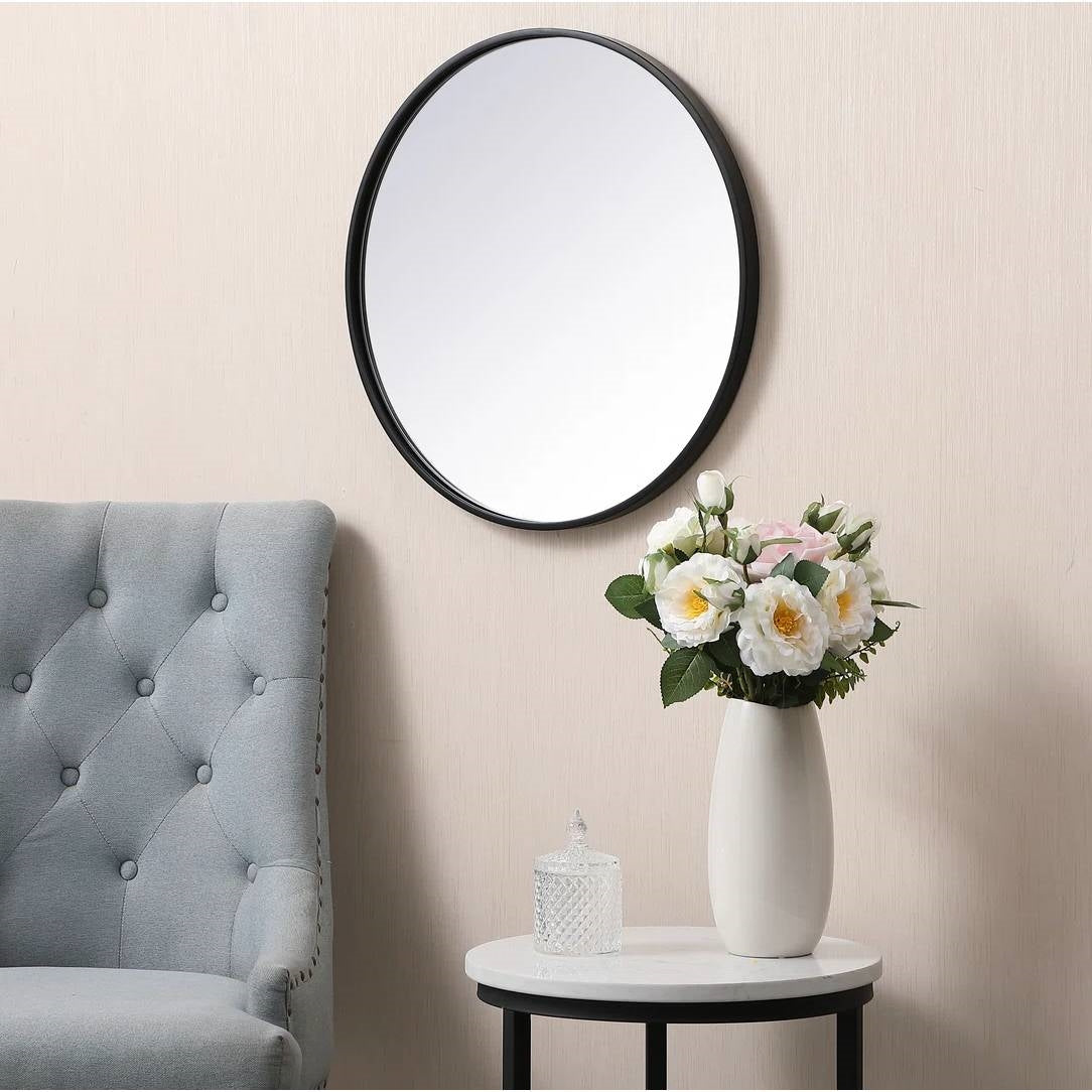 Round 21-inch Wall Mirror in Black - Living Room Bedroom Accent Bathroom Mirror - - Bathroom > Bathroom Mirrors