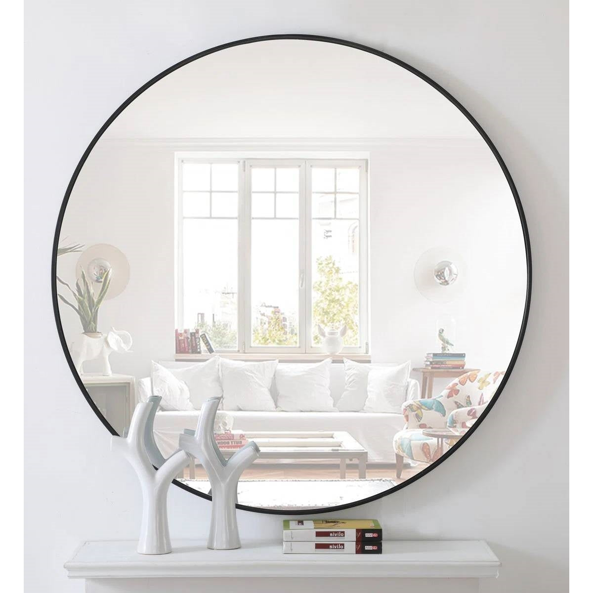 Round 21-inch Wall Mirror in Black - Living Room Bedroom Accent Bathroom Mirror - - Bathroom > Bathroom Mirrors