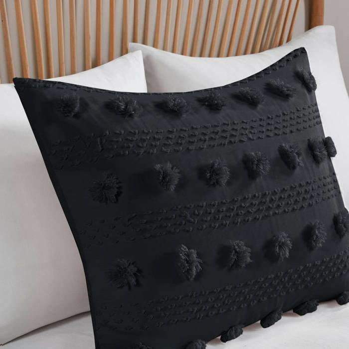 Twin/Twin XL 2 Piece Pompom Microfiber Hypoallergenic Comforter Set in Black - - Bedroom > Comforters and Sets