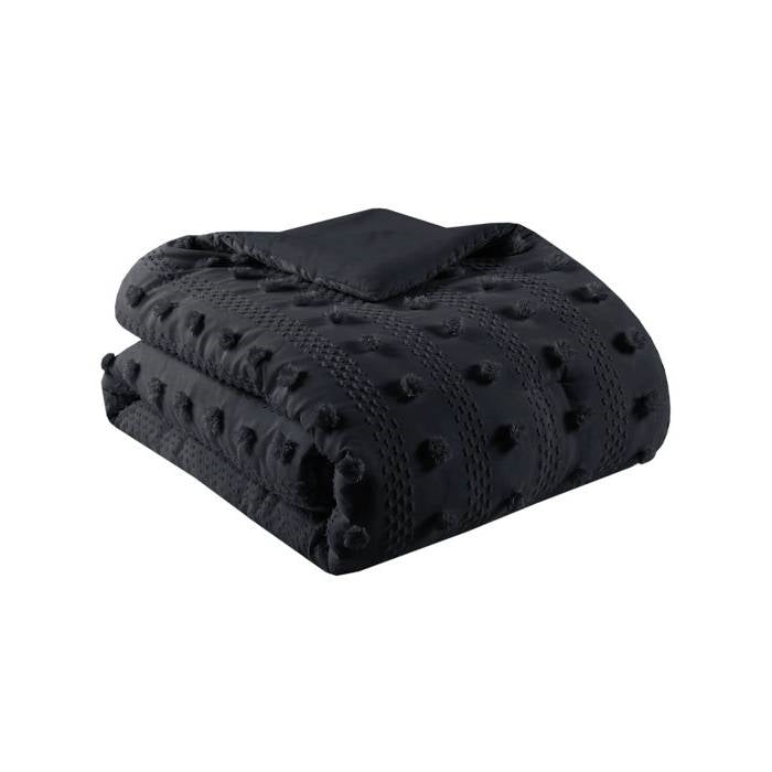 Twin/Twin XL 2 Piece Pompom Microfiber Hypoallergenic Comforter Set in Black - - Bedroom > Comforters and Sets