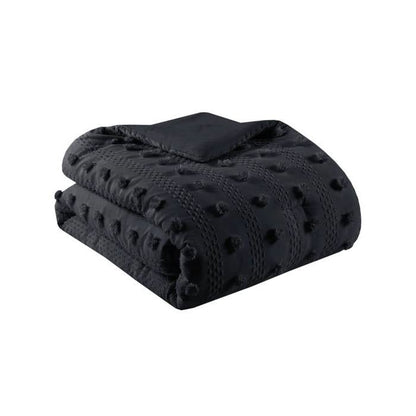 Twin/Twin XL 2 Piece Pompom Microfiber Hypoallergenic Comforter Set in Black - - Bedroom > Comforters and Sets