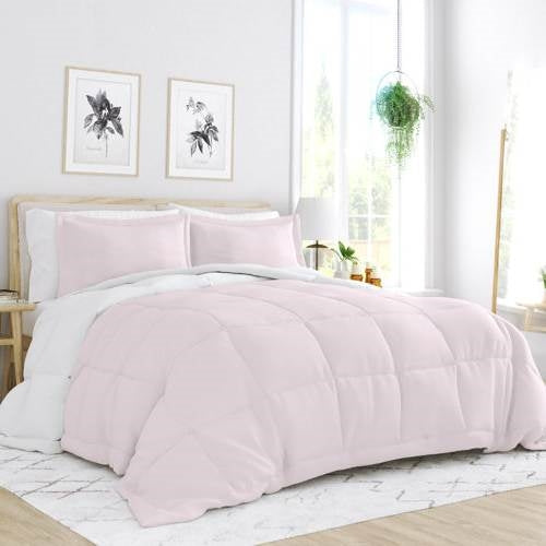 King/Cal King 3-Piece Microfiber Reversible Comforter Set Blush Pink and White - - Bedroom > Comforters and Sets