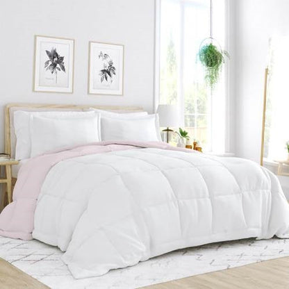 King/Cal King 3-Piece Microfiber Reversible Comforter Set Blush Pink and White - - Bedroom > Comforters and Sets