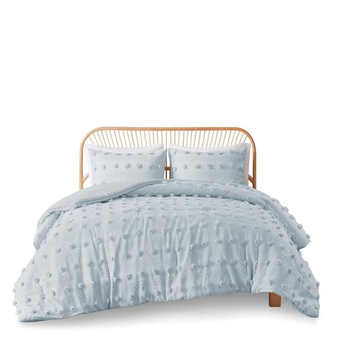 Twin/Twin XL 2-Piece Blue Pompom Microfiber Hypoallergenic Comforter Set - - Bedroom > Comforters and Sets