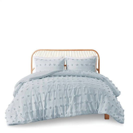 Twin/Twin XL 2-Piece Blue Pompom Microfiber Hypoallergenic Comforter Set - - Bedroom > Comforters and Sets