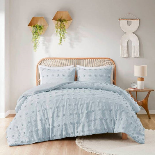 Twin/Twin XL 2-Piece Blue Pompom Microfiber Hypoallergenic Comforter Set - - Bedroom > Comforters and Sets
