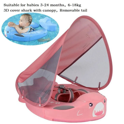 Non Inflatable Baby Float 3D Pink shark Canopy