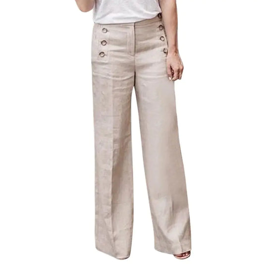 Women's High-Waisted Button Wide-Leg Pants - Kia Day Design