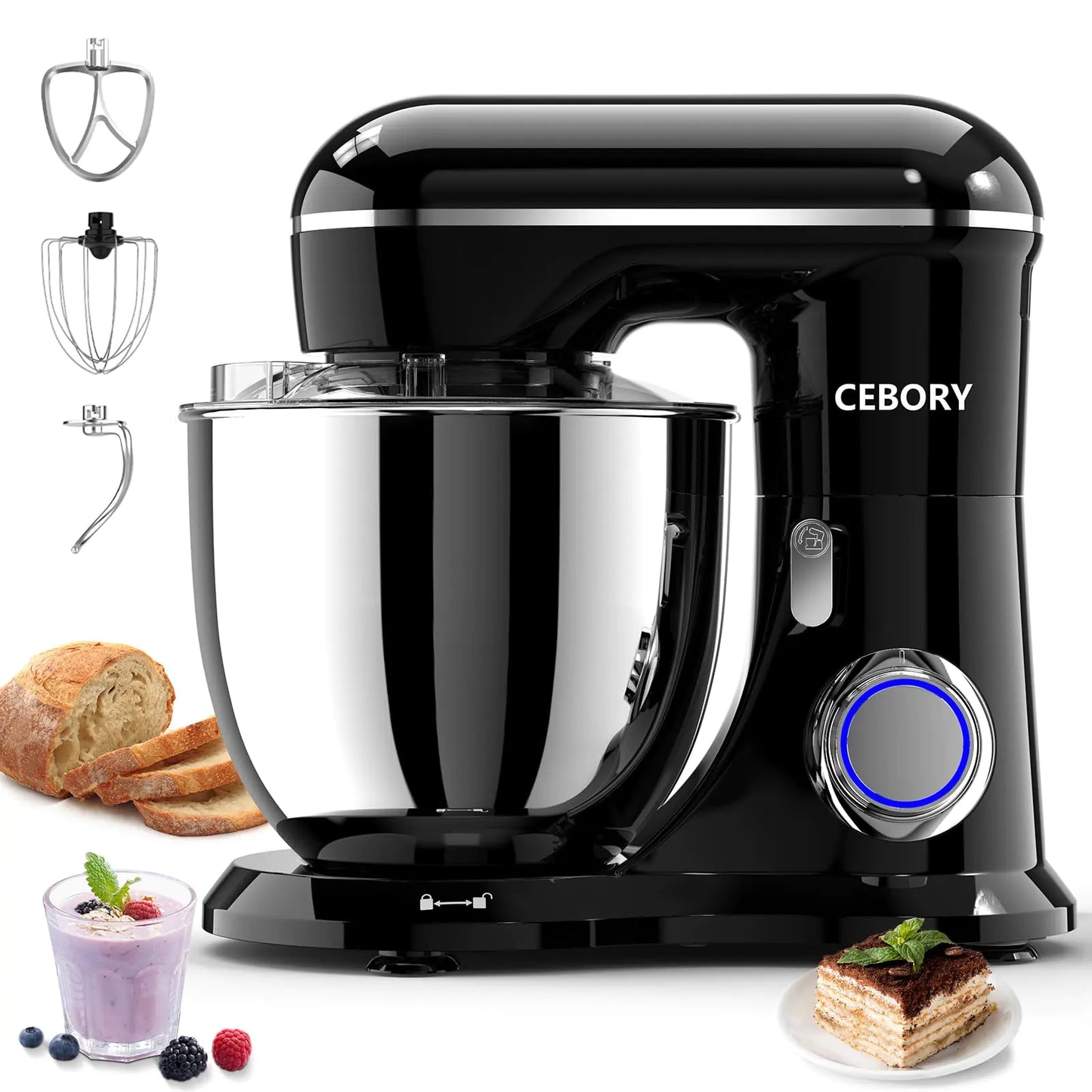Black CEBORY 3-IN-1 Electric Stand Mixer 6.5QT Bowl 10-Speed Kitchen Mixer - Black - stand mixer