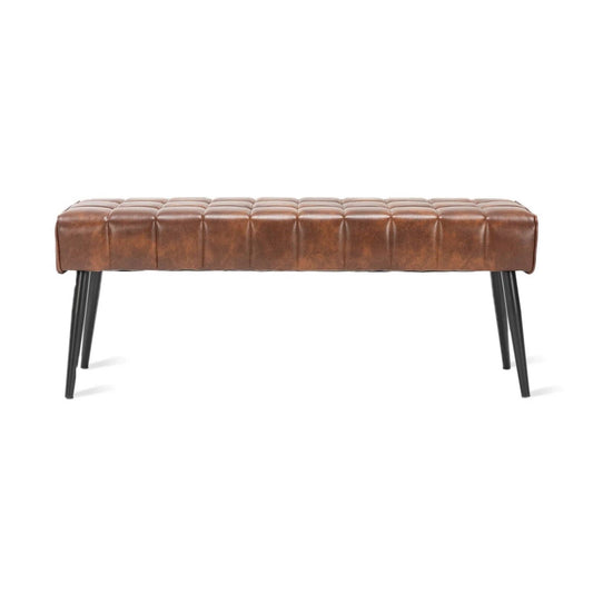 Mid-Century Modern Bedroom Bench with Brown Faux Leather Seat - - Bedroom > Bedroom Benches