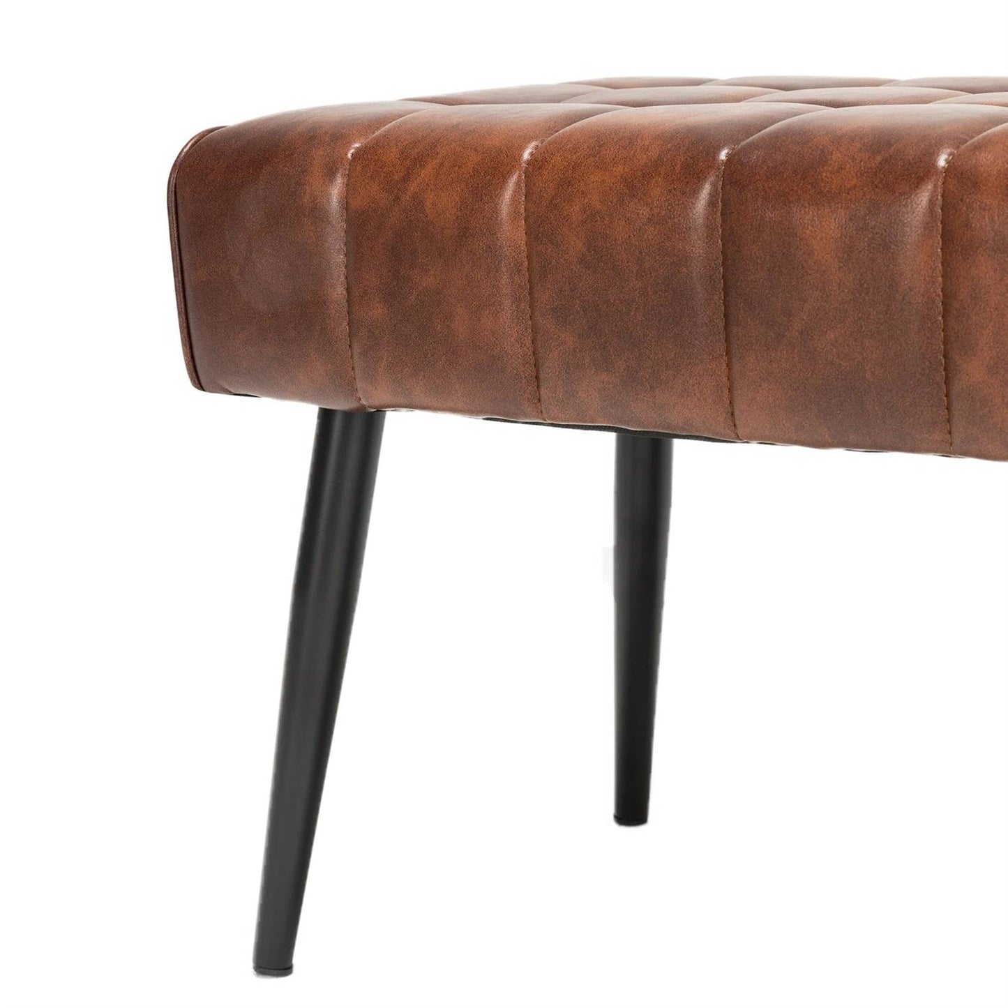 Mid-Century Modern Bedroom Bench with Brown PU Leather Seat and Tapered Legs - - Bedroom > Bedroom Benches