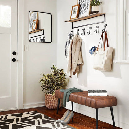 Mid-Century Modern Bedroom Bench with Brown PU Leather Seat and Tapered Legs - - Bedroom > Bedroom Benches